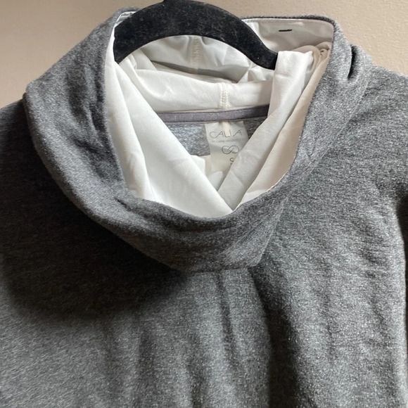 Calia Effortless Mixed Media Hoodie in Charcoal Heather Gray White Size Small - Picture 6 of 11